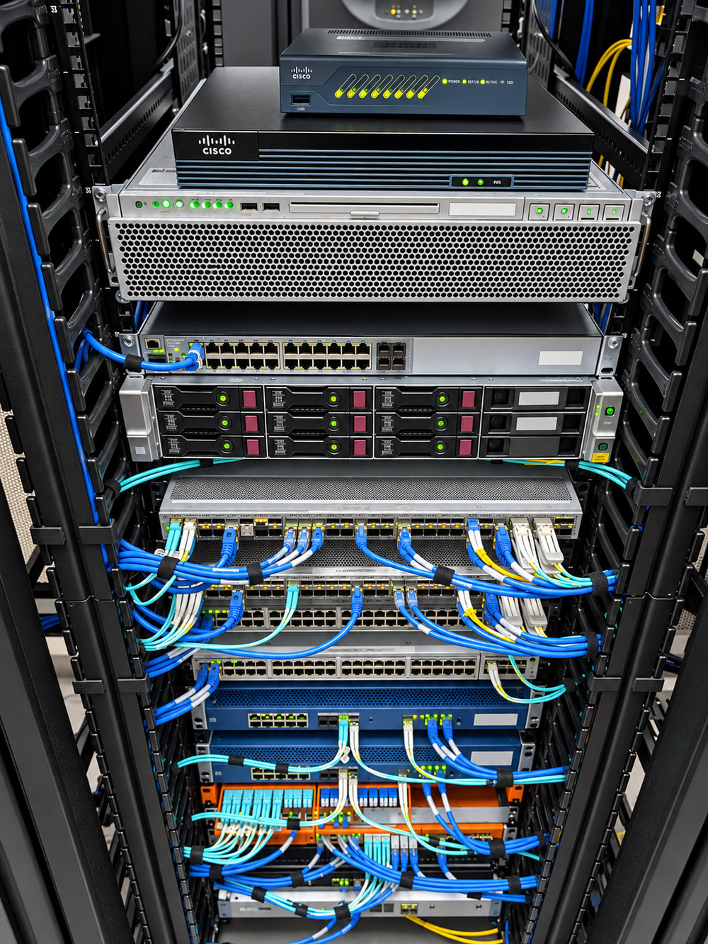 Substation communications rack with fibre and copper patching